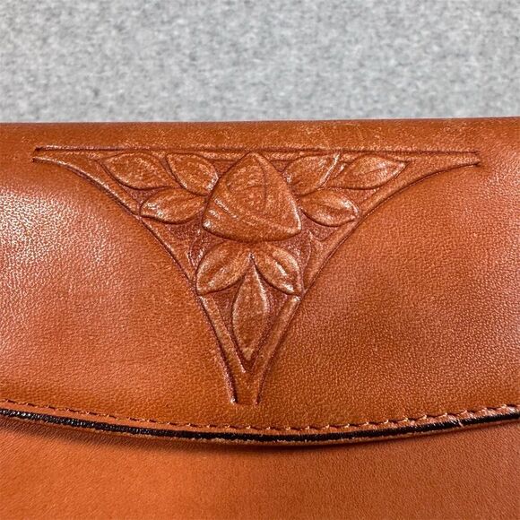 Vintage Rolfs Women's Brown Leather Wallet Floral Embossed Checkbook - Picture 2 of 14